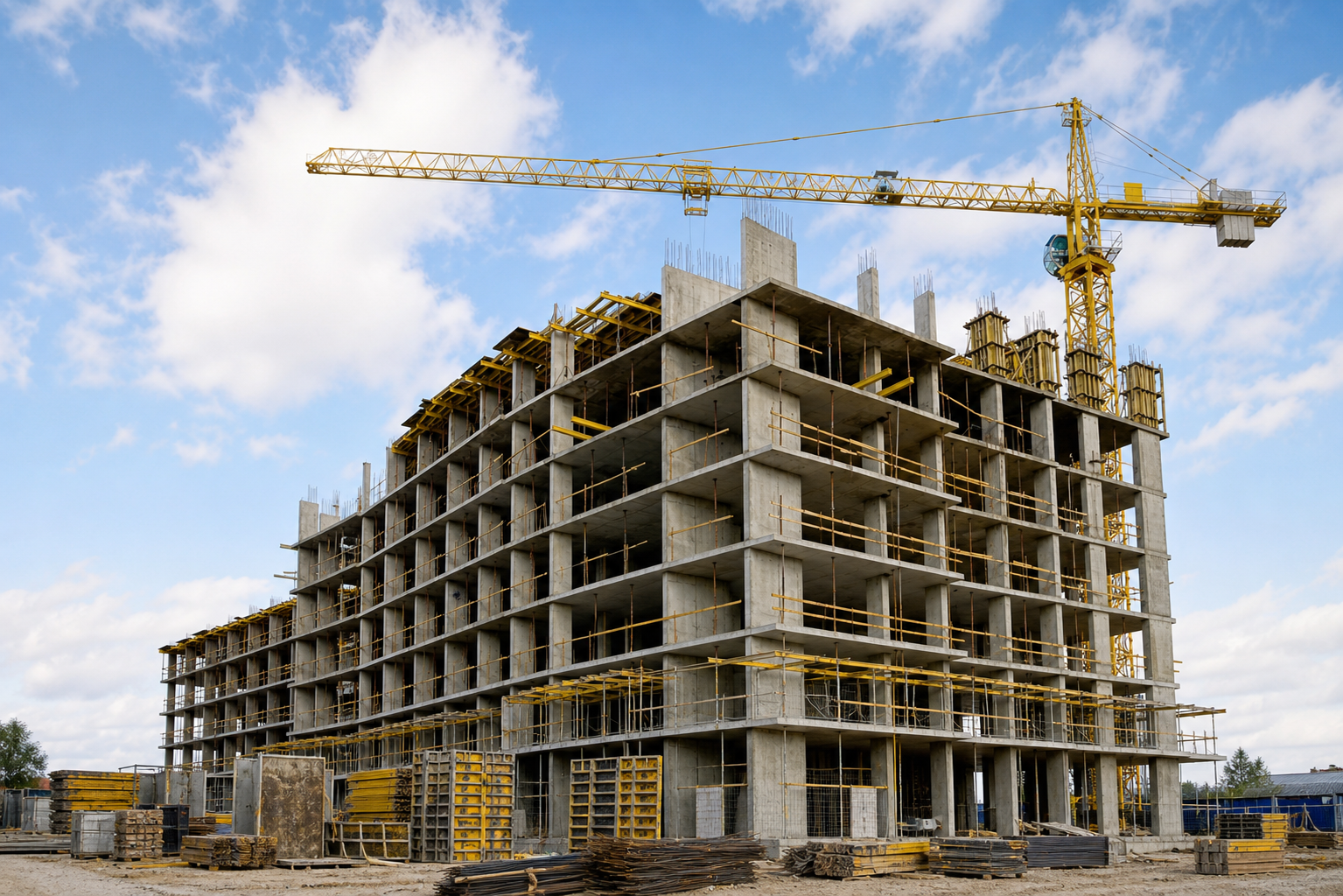 Edificio en construcción con grúa